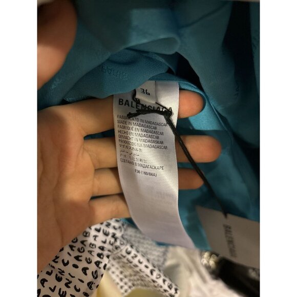 Balenciaga Blue Silk ‘All Over Logo’ Button Up Shirt - Picture 4 of 4